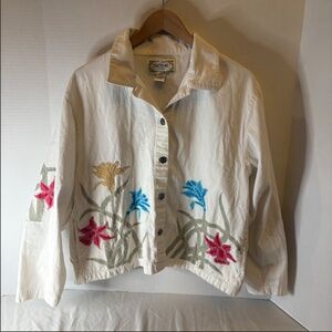 Vintage Tantrums Women's Cream Floral ButtonUp Jacket Embroidered Flowers Large